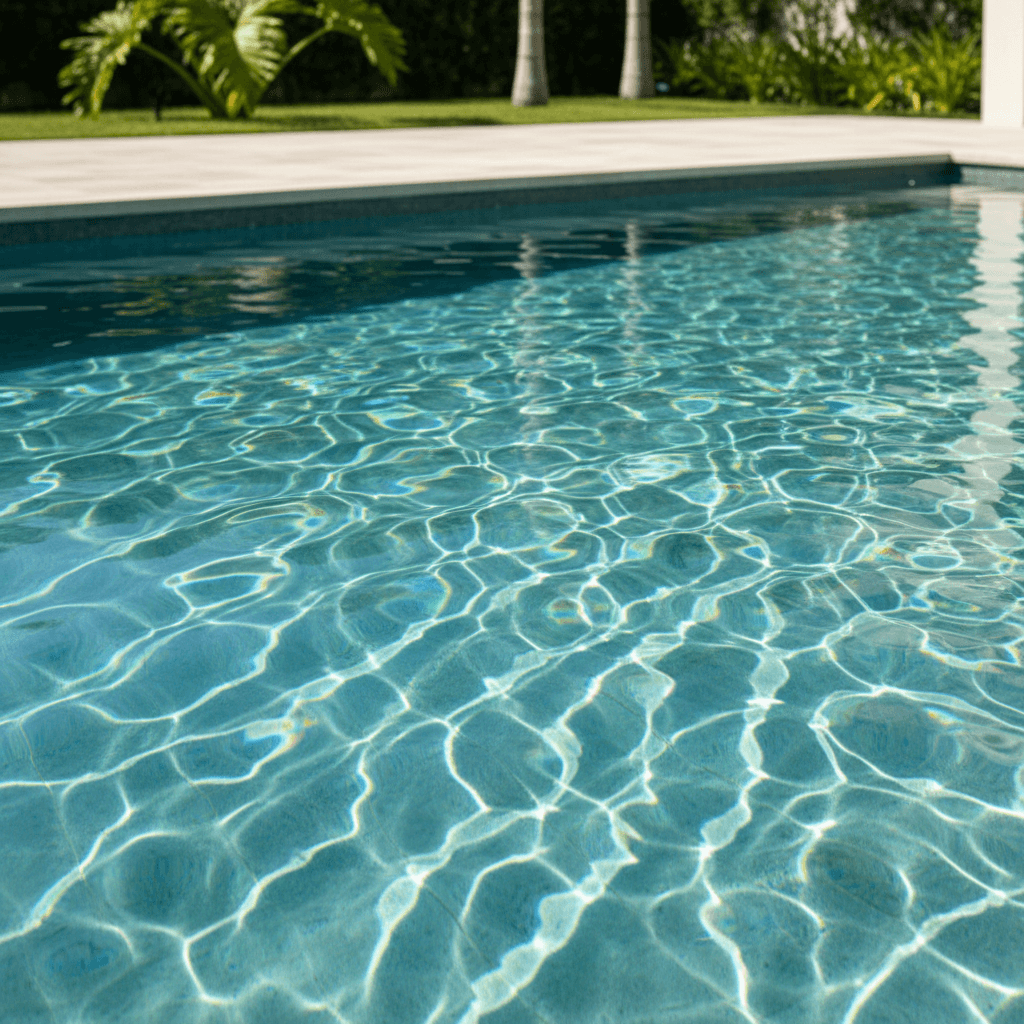 Piscina limpa e azul em jardim de Lisboa
